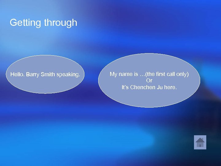 Getting through Hello. Barry Smith speaking. My name is …(the first call only) Or