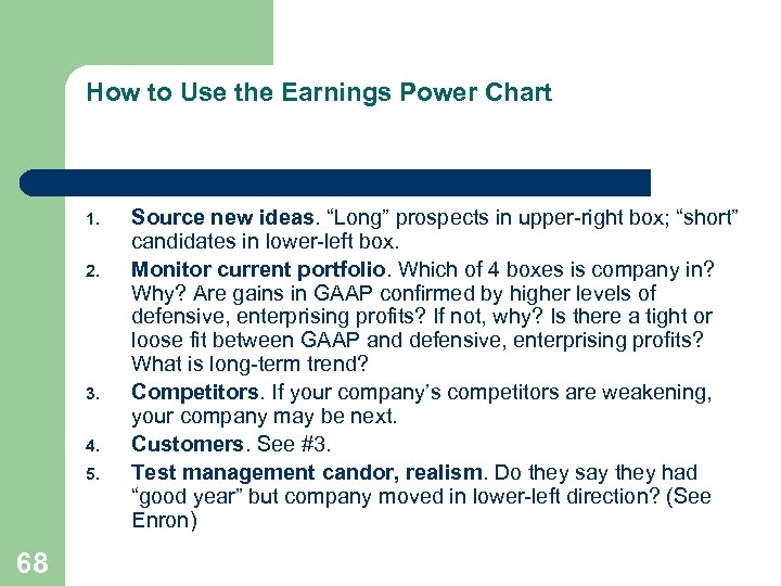 How to Use the Earnings Power Chart 1. 2. 3. 4. 5. 68 Source