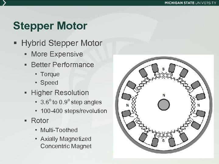 Stepper Motor § Hybrid Stepper Motor § More Expensive § Better Performance • Torque