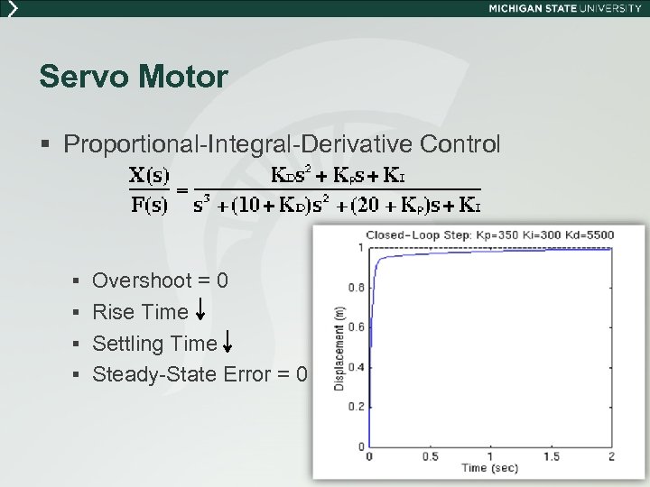 Servo Motor § Proportional-Integral-Derivative Control § Overshoot = 0 § Rise Time § Settling