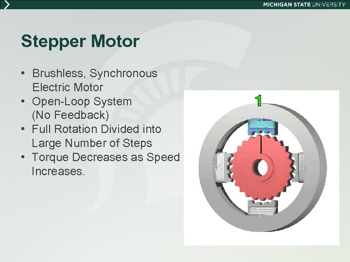 Stepper Motor • Brushless, Synchronous Electric Motor • Open-Loop System (No Feedback) • Full