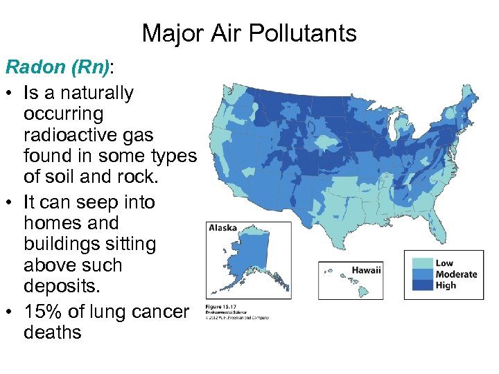 Major Air Pollutants Radon (Rn): • Is a naturally occurring radioactive gas found in