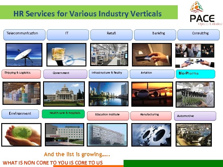 HR Services for Various Industry Verticals Telecommunication Shipping & Logistics Environment IT Government Health