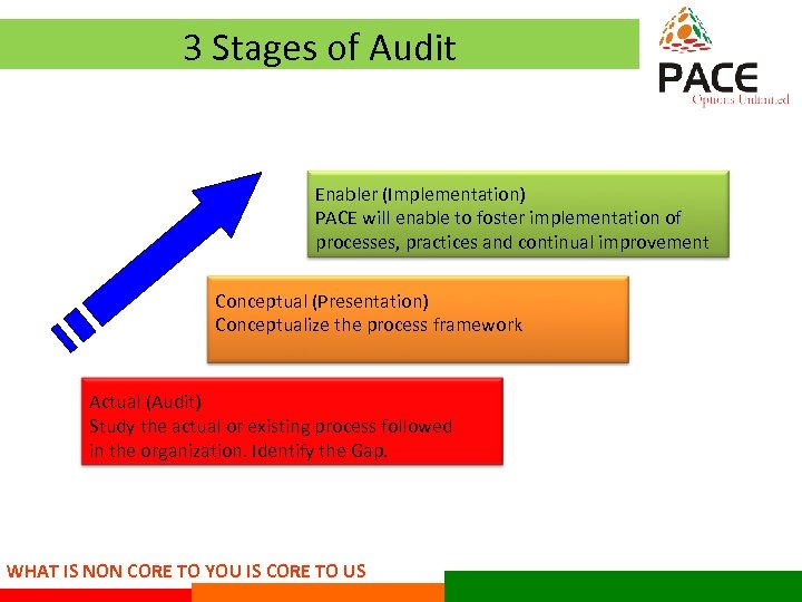 3 Stages of Audit Enabler (Implementation) PACE will enable to foster implementation of processes,