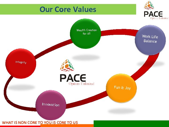 Our Core Values Wealth Creation for All Integrity Innovation WHAT IS NON CORE TO