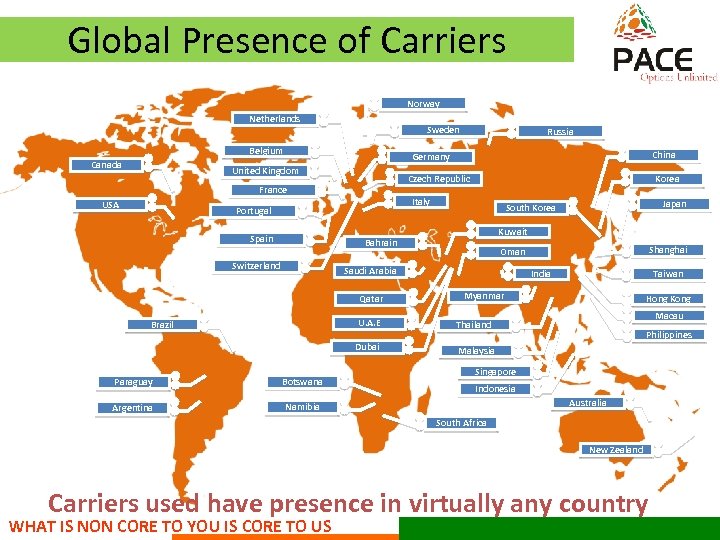Global Presence of Carriers Norway Netherlands Sweden Belgium Canada China Germany United Kingdom Czech