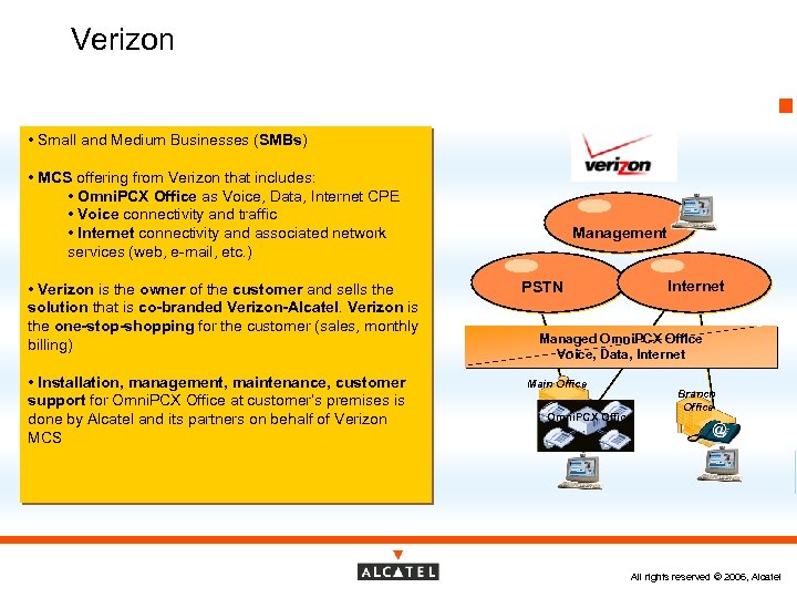 Verizon • Small and Medium Businesses (SMBs) • MCS offering from Verizon that includes: