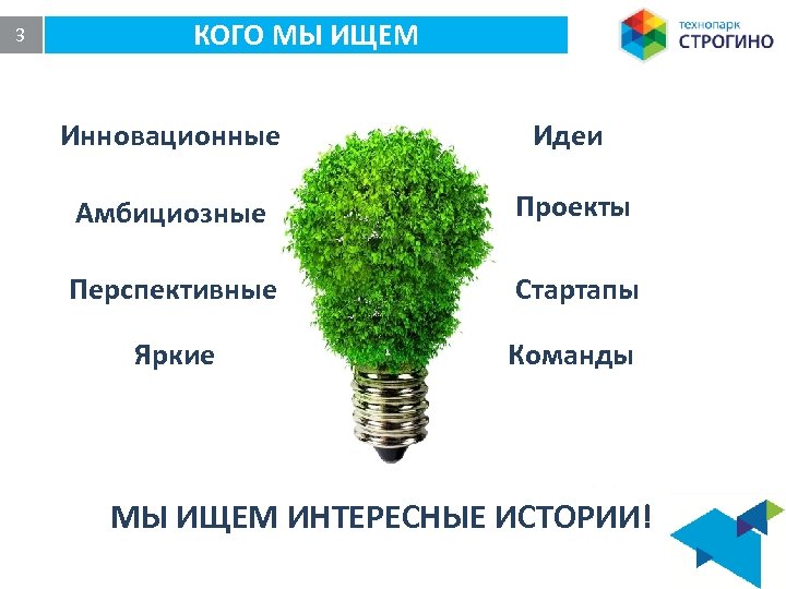 3 КОГО МЫ ИЩЕМ Инновационные Идеи Амбициозные Проекты Перспективные Стартапы Яркие Команды МЫ ИЩЕМ