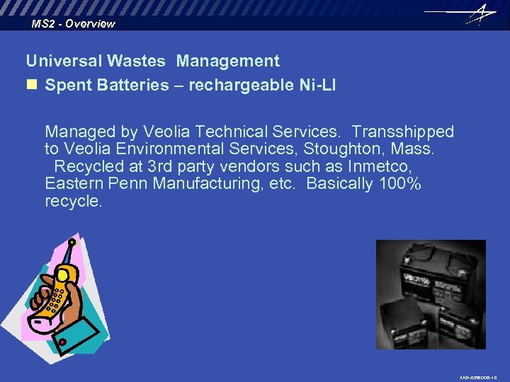 MS 2 - Overview Universal Wastes Management n Spent Batteries – rechargeable Ni-LI Managed