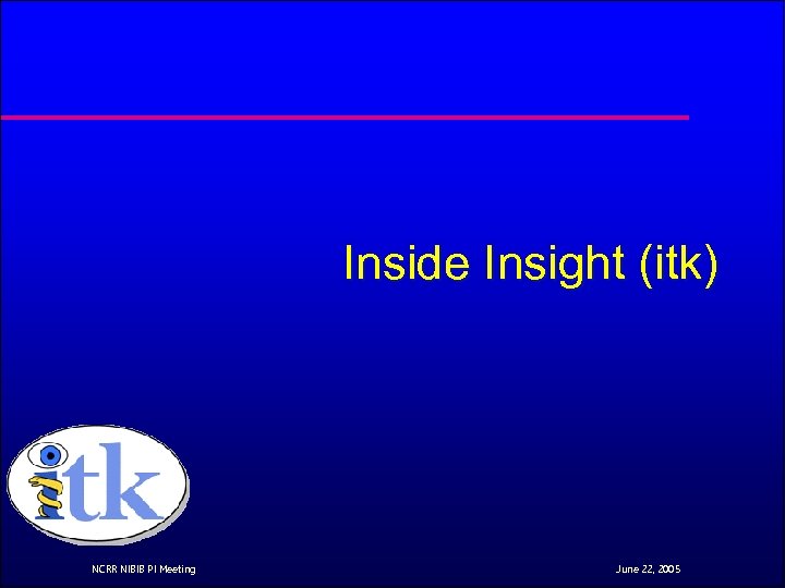 Inside Insight (itk) NCRR NIBIB PI Meeting June 22, 2005 