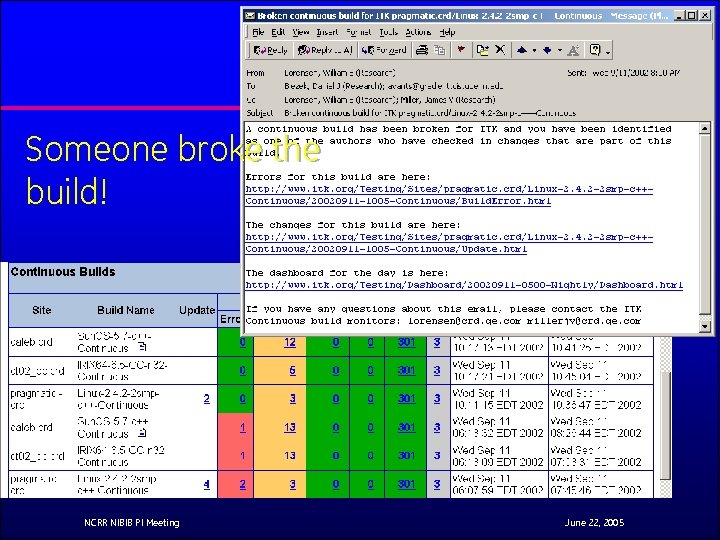 Someone broke the build! NCRR NIBIB PI Meeting June 22, 2005 