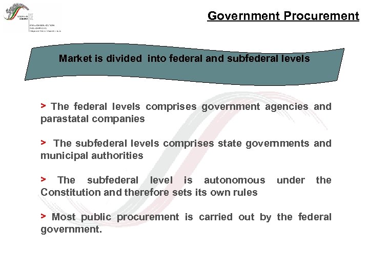 Government Procurement Market is divided into federal and subfederal levels > The federal levels