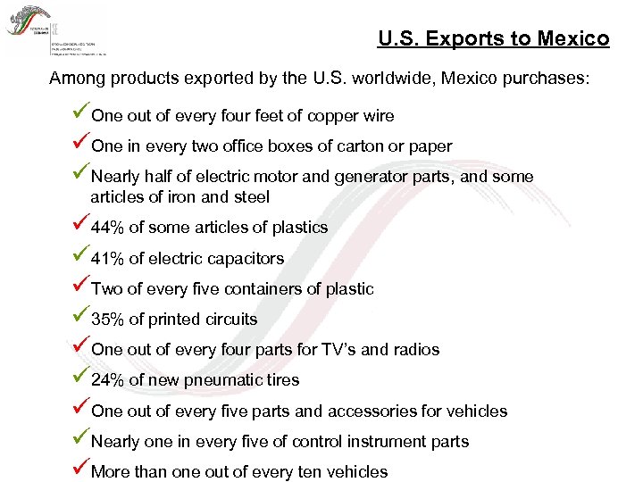 U. S. Exports to Mexico Among products exported by the U. S. worldwide, Mexico