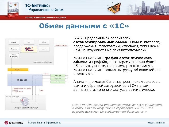 Обмен данными с « 1 С» В « 1 С: Предприятие» реализован автоматизированный обмен.
