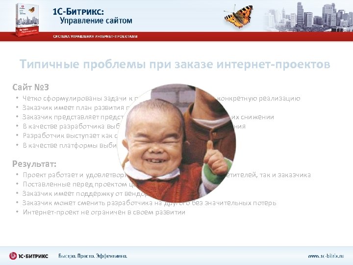 Типичные проблемы при заказе интернет-проектов Сайт № 3 • • • Четко сформулированы задачи