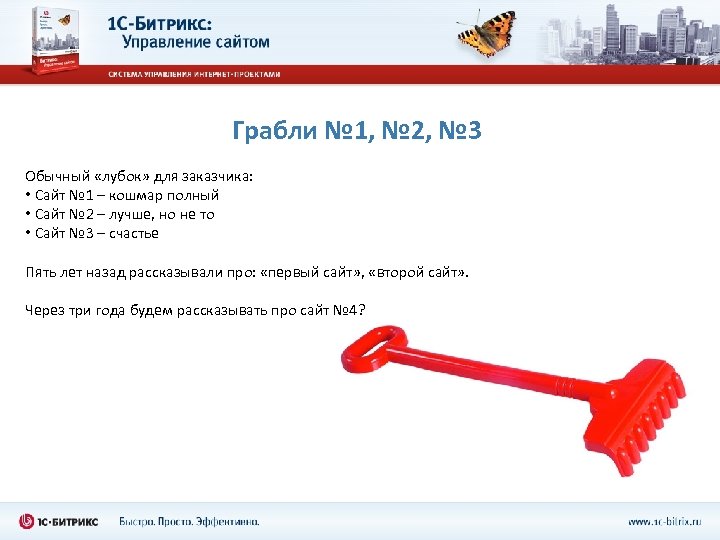 Грабли № 1, № 2, № 3 Обычный «лубок» для заказчика: • Сайт №
