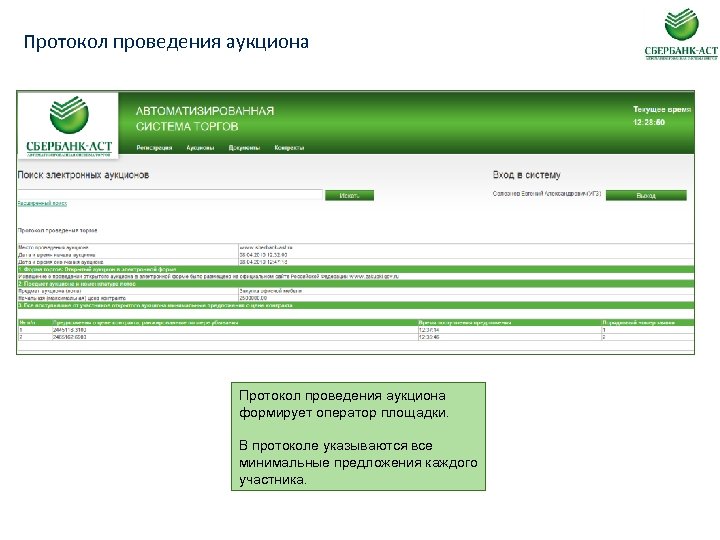 Протокол проведения аукциона формирует оператор площадки. В протоколе указываются все минимальные предложения каждого участника.