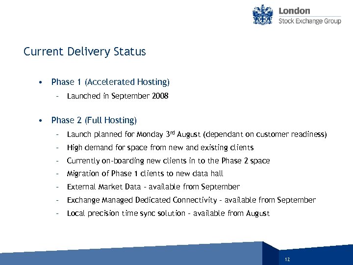 Current Delivery Status • Phase 1 (Accelerated Hosting) – Launched in September 2008 •