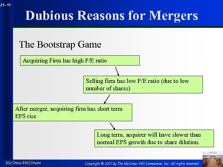 21 - 11 Dubious Reasons for Mergers The Bootstrap Game Acquiring Firm has high