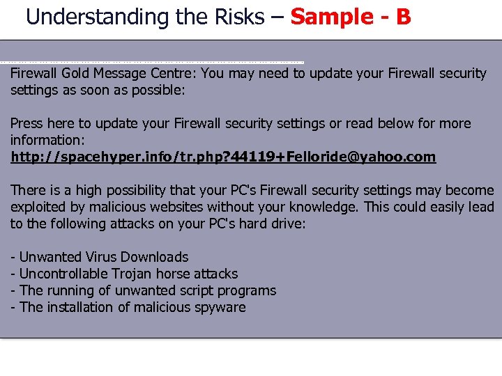 Understanding the Risks – Sample - B Firewall Gold Message Centre: You may need