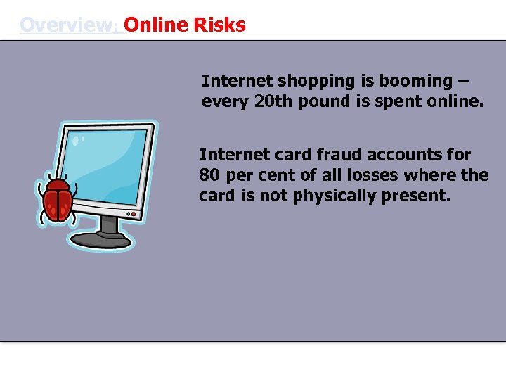 Overview: Online Risks Internet shopping is booming – every 20 th pound is spent