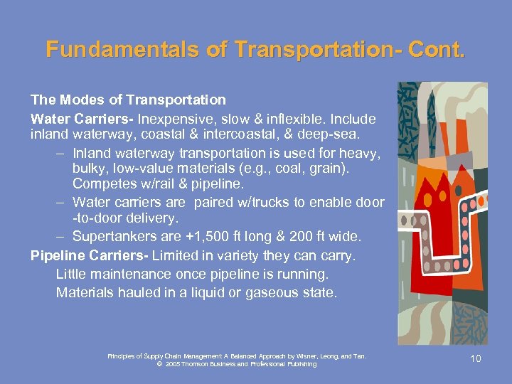 Fundamentals of Transportation- Cont. The Modes of Transportation Water Carriers- Inexpensive, slow & inflexible.