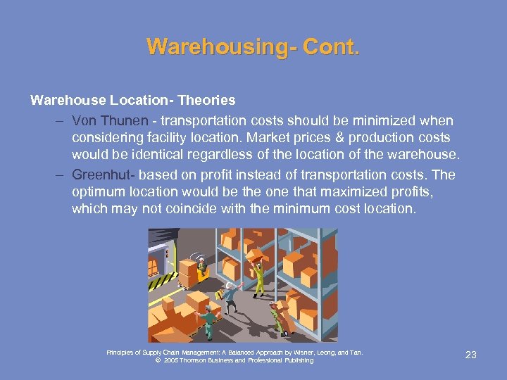 Warehousing- Cont. Warehouse Location- Theories – Von Thunen - transportation costs should be minimized