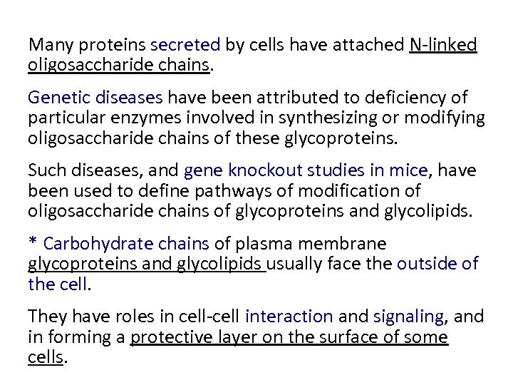 Many proteins secreted by cells have attached N-linked oligosaccharide chains. Genetic diseases have been