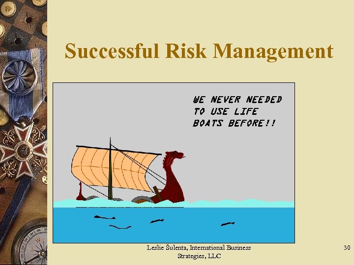 Successful Risk Management WE NEVER NEEDED TO USE LIFE BOATS BEFORE!! Leslie Šulenta, International