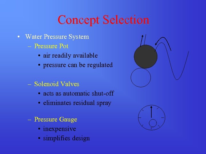 Concept Selection • Water Pressure System – Pressure Pot • air readily available •
