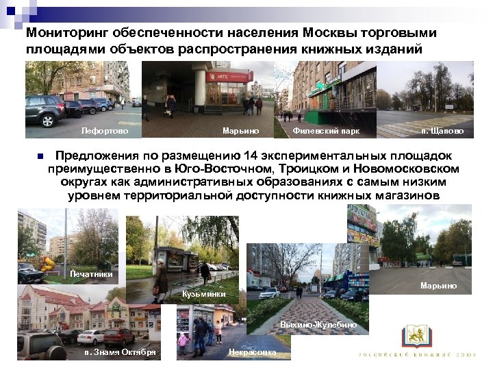 Мониторинг обеспеченности населения Москвы торговыми площадями объектов распространения книжных изданий Лефортово n Марьино Филевский