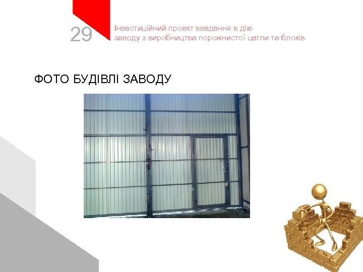 29 Інвестиційний проект введення в дію заводу з виробництва порожнистої цегли та блоків ФОТО