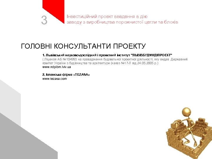 3 Інвестиційний проект введення в дію заводу з виробництва порожнистої цегли та блоків ГОЛОВНІ