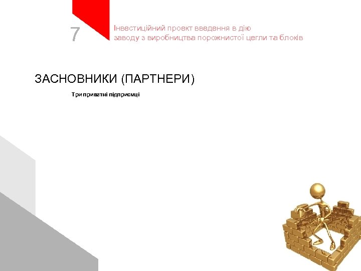 7 Інвестиційний проект введення в дію заводу з виробництва порожнистої цегли та блоків ЗАСНОВНИКИ