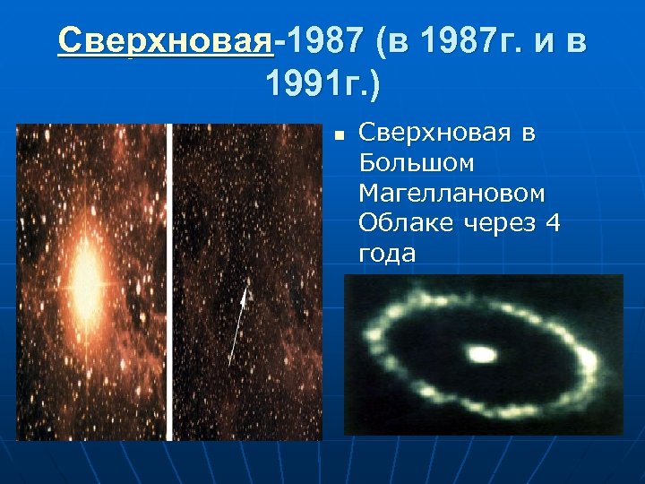 Сверхновая-1987 (в 1987 г. и в 1991 г. ) n Сверхновая в Большом Магеллановом