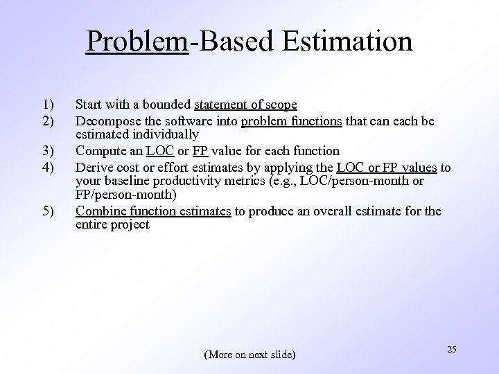 Problem-Based Estimation 1) 2) 3) 4) 5) Start with a bounded statement of scope