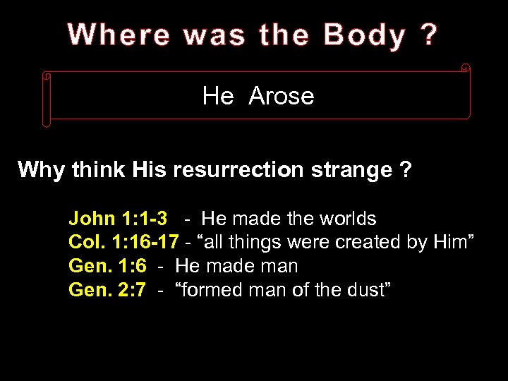 Where was the Body ? He Arose Why think His resurrection strange ? John