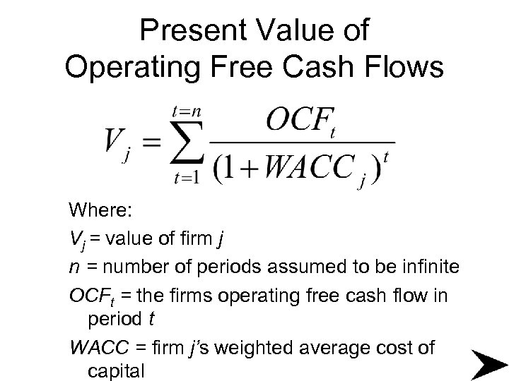 Present Value of Operating Free Cash Flows Where: Vj = value of firm j