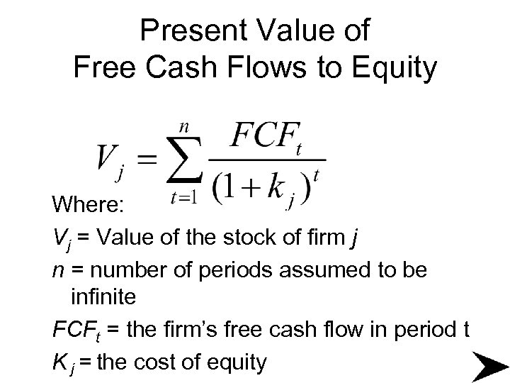 Present Value of Free Cash Flows to Equity Where: Vj = Value of the
