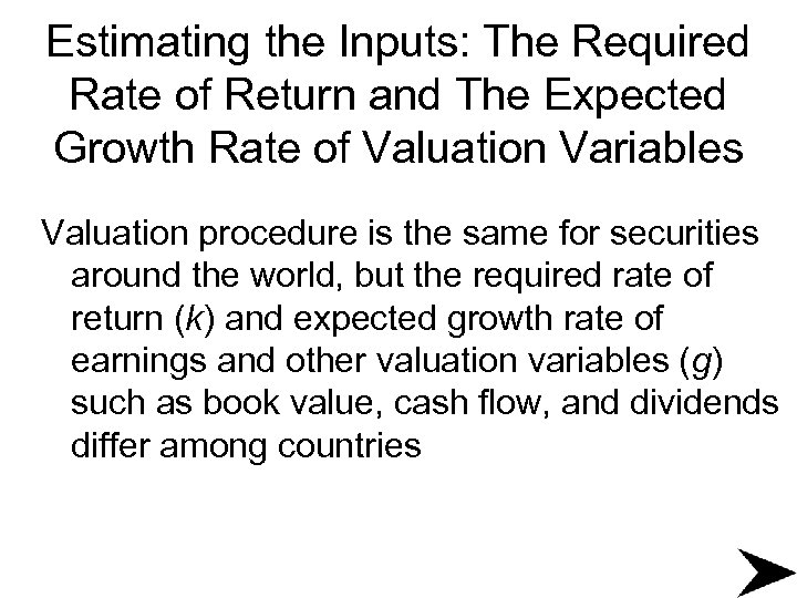 Estimating the Inputs: The Required Rate of Return and The Expected Growth Rate of