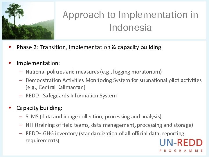 Approach to Implementation in Indonesia • Phase 2: Transition, implementation & capacity building •