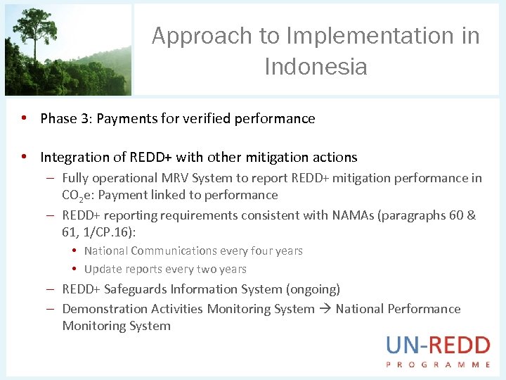 Approach to Implementation in Indonesia • Phase 3: Payments for verified performance • Integration