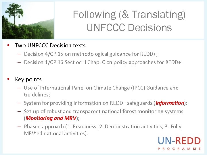 Following (& Translating) UNFCCC Decisions • Two UNFCCC Decision texts: – Decision 4/CP. 15