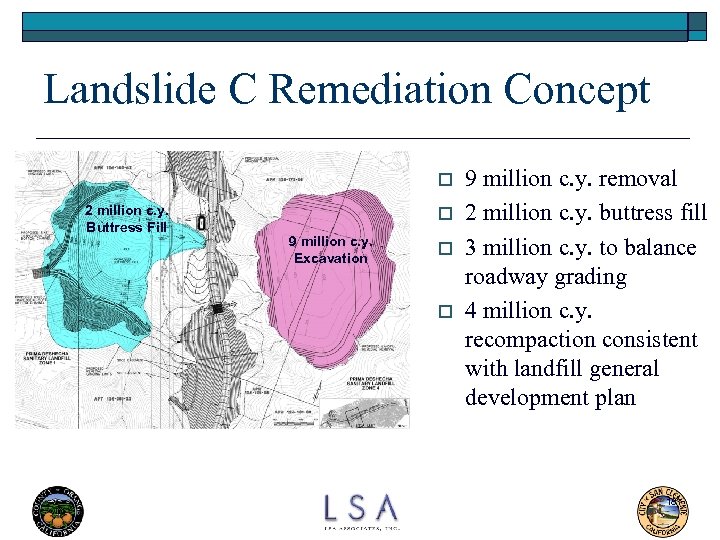 Landslide C Remediation Concept o 2 million c. y. Buttress Fill o 9 million