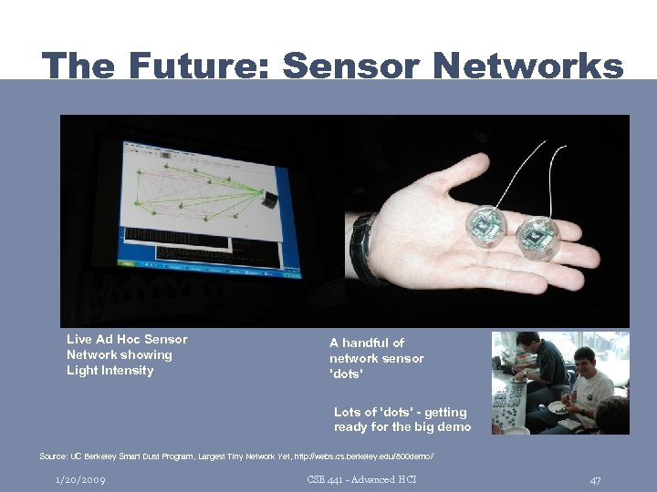 The Future: Sensor Networks Live Ad Hoc Sensor Network showing Light Intensity A handful