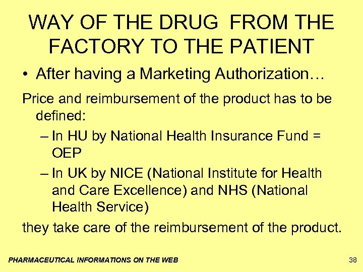 WAY OF THE DRUG FROM THE FACTORY TO THE PATIENT • After having a