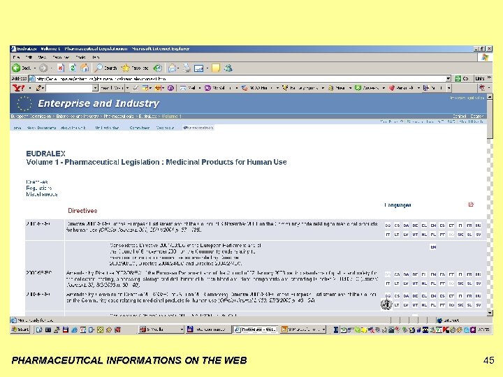 PHARMACEUTICAL INFORMATIONS ON THE WEB 45 