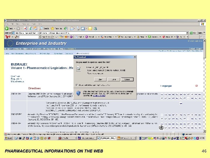 PHARMACEUTICAL INFORMATIONS ON THE WEB 46 
