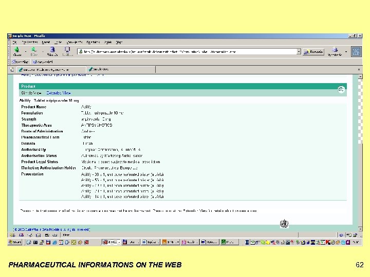 PHARMACEUTICAL INFORMATIONS ON THE WEB 62 
