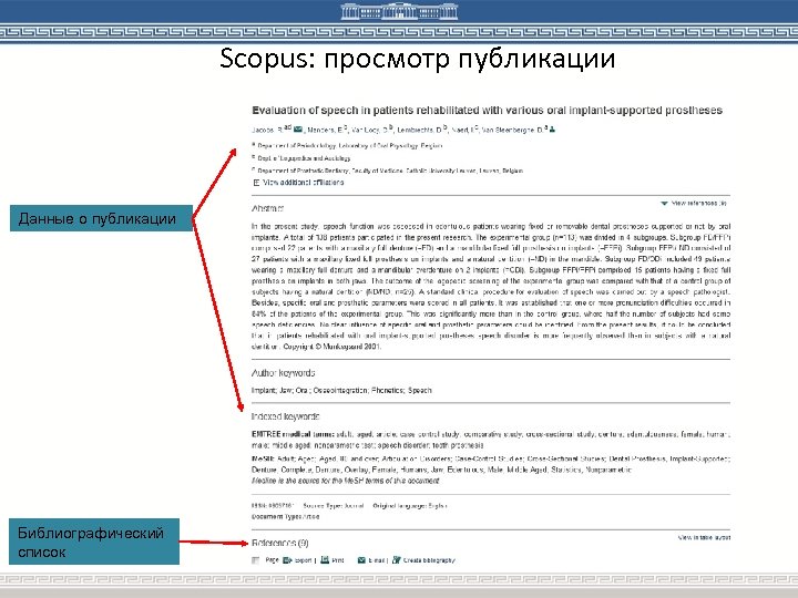 Scopus: просмотр публикации Данные о публикации Библиографический список 